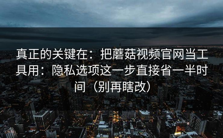 真正的关键在：把蘑菇视频官网当工具用：隐私选项这一步直接省一半时间（别再瞎改）