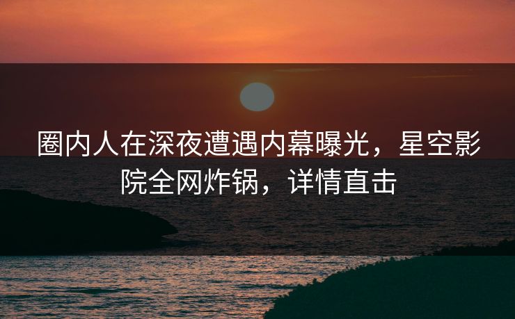 圈内人在深夜遭遇内幕曝光,星空影院全网炸锅,详情直击